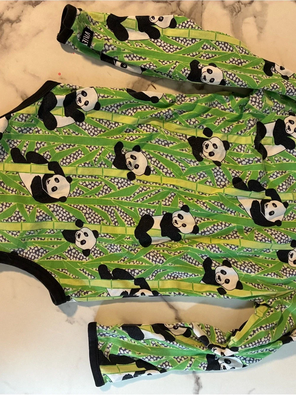 VillerValla Organic Cotton Green Panda Bamboo Print Long-Sleeve Bodysuit